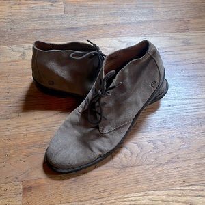 Born handcrafted suede boots with wooden sole in size 11.5.